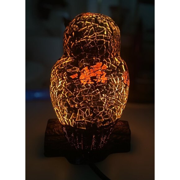 Mosaic Stained Glass Owl Table Night Light Amber Light 6.5” Tall 5’Cord - Picture 7 of 7